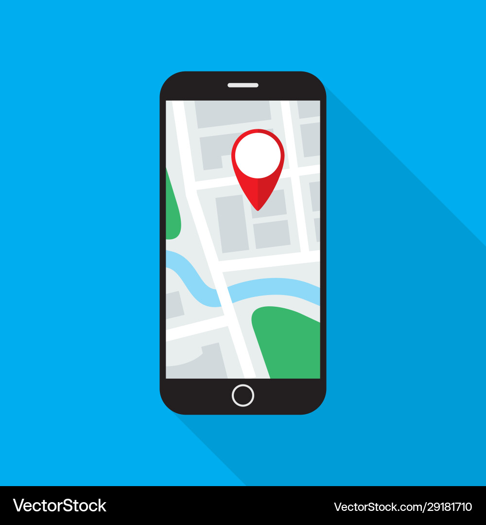 Map application on smartphone monitor flat design Map application on smartphone monitor flat design vector image