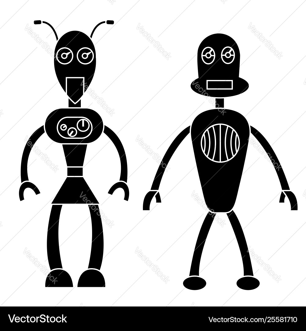 Robot couple simple character isolated Robot couple simple character isolated vector image