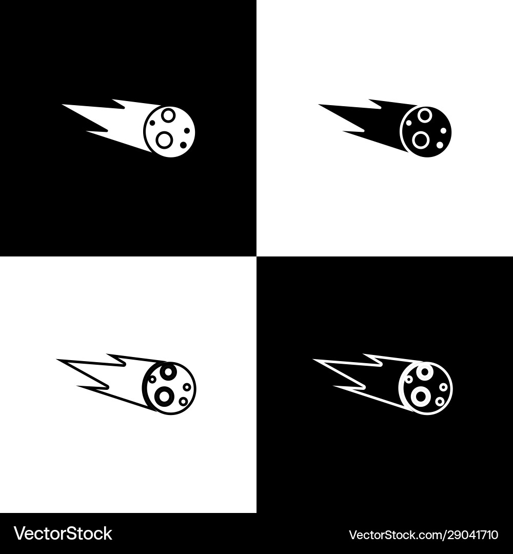 Set comet falling down fast icon isolated on black Set comet falling down fast icon isolated on black Vector Image