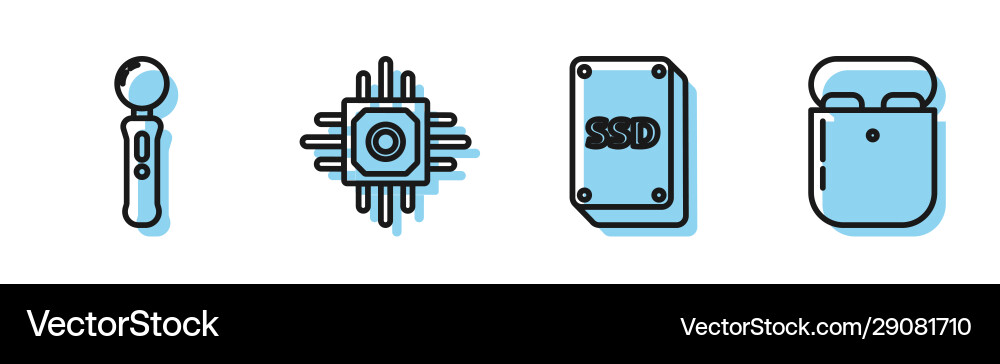Set line ssd card gamepad processor and air Set line ssd card gamepad processor and air vector image