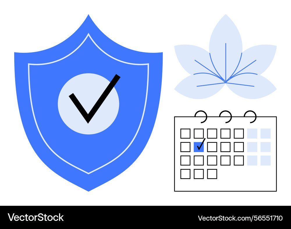 Shield with checkmark calendar tick Shield with checkmark calendar tick vector image