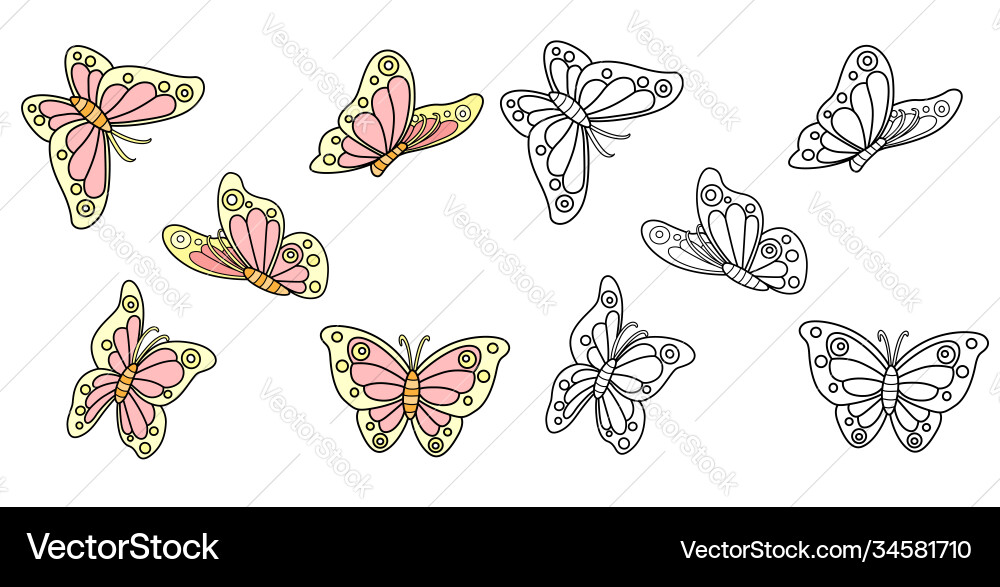 Spring Butterflies - Yellow & Red Flutter vector image