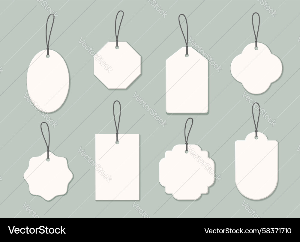 White Price Tags with String Loops - Set Vector Image