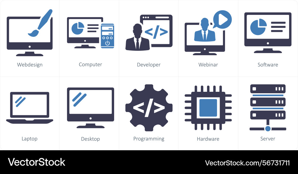 A set of 10 internet computer icons as web design vector image