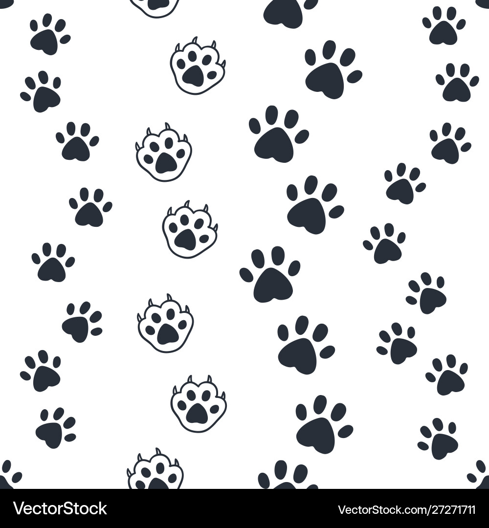Cat paw pattern seamless dog foot print wild Cat paw pattern seamless dog foot print wild vector image