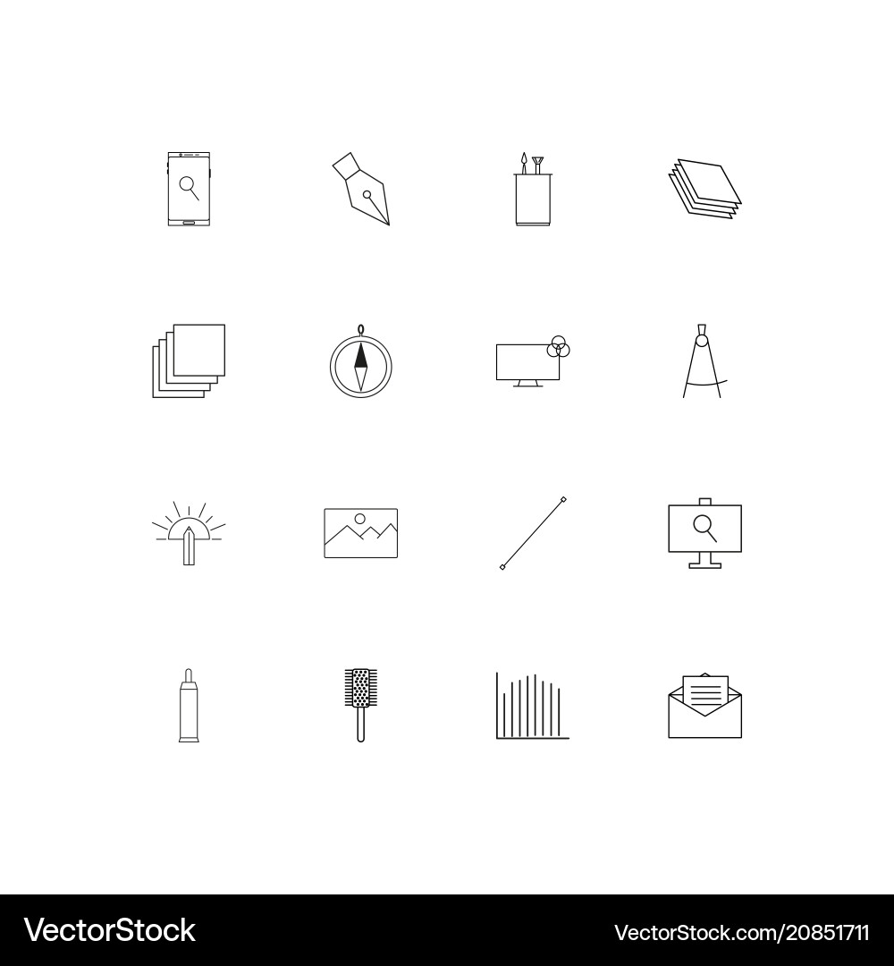 Creative process and design linear thin icons set vector image