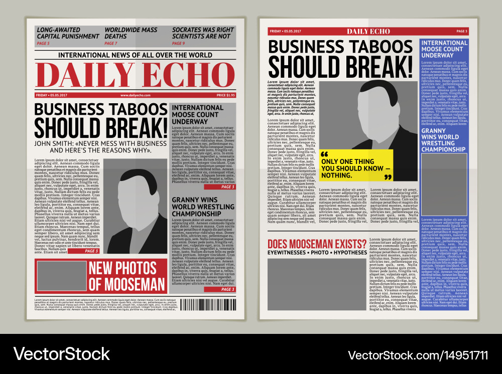 Daily newspaper template tabloid layout Royalty Free Vector