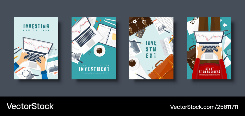 Flat style covers set market trade trading Flat style covers set market trade trading vector image