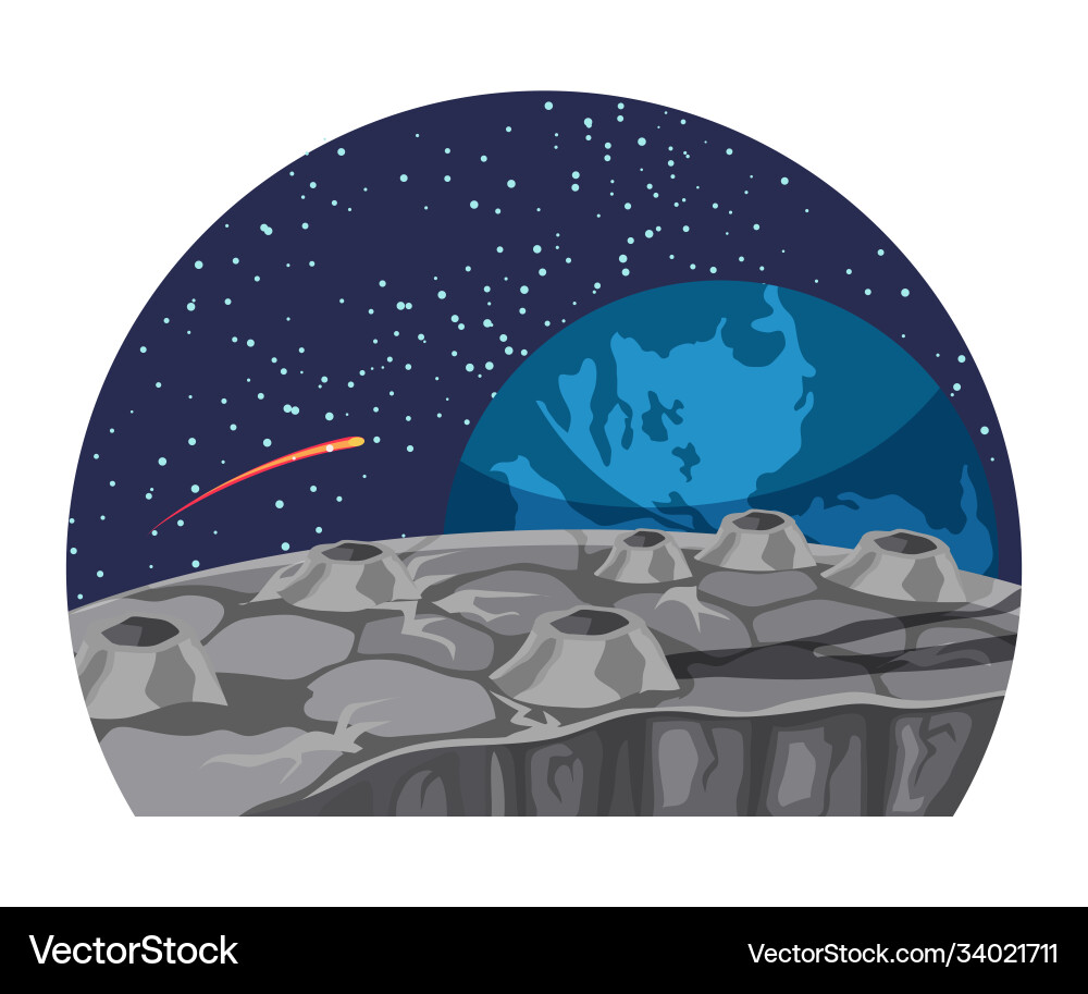 Moon or asteroid surface in outer space vector image