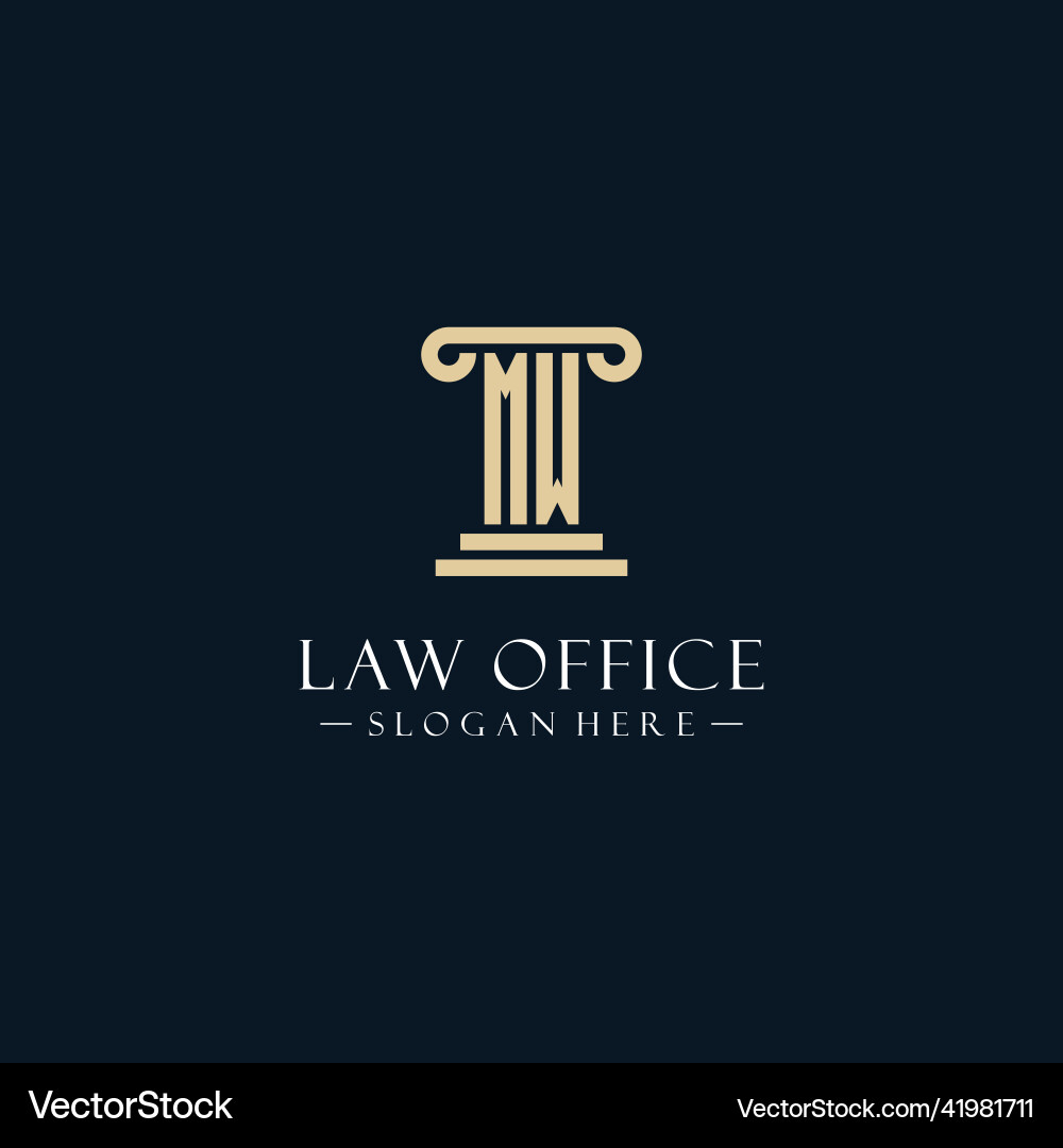Mw initial monogram logos with pillar shapes style vector image