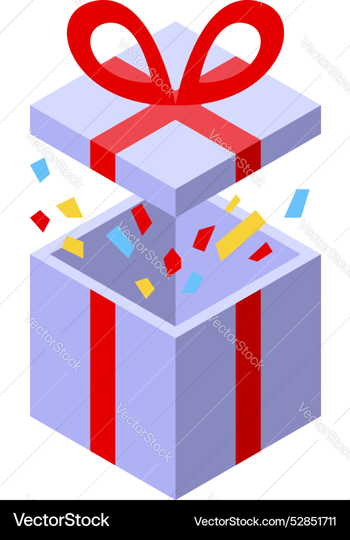 Open gift box with falling confetti exploding from Vector Image