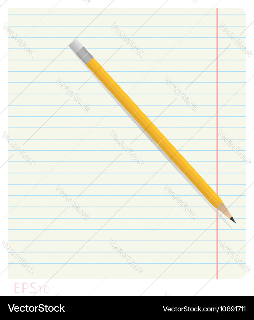 Pencil lying on notebook sheet in line vector image