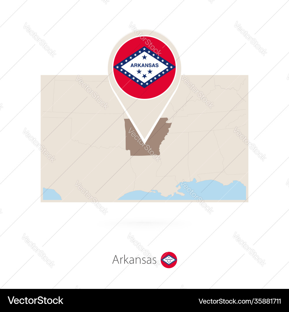 Rectangular map us state arkansas with pin vector image