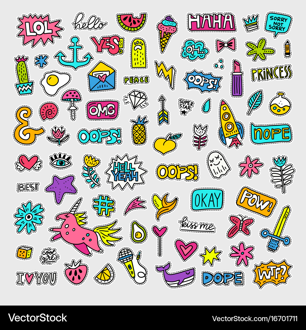 Retro Patch Set Vector Image