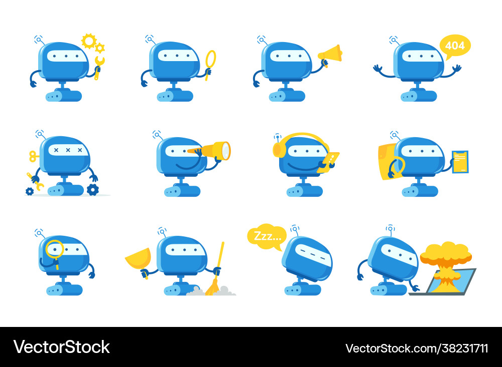 Robot mascot character set support service-center vector image