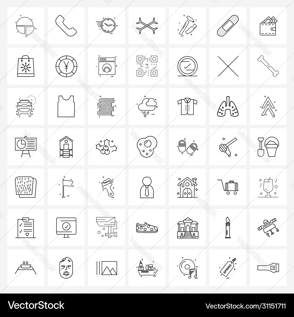 Set 49 simple line icons tools hammer clock Vector Image