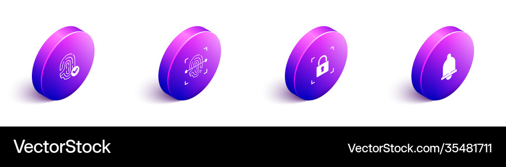 Set isometric fingerprint with lock and motion Set isometric fingerprint with lock and motion vector image