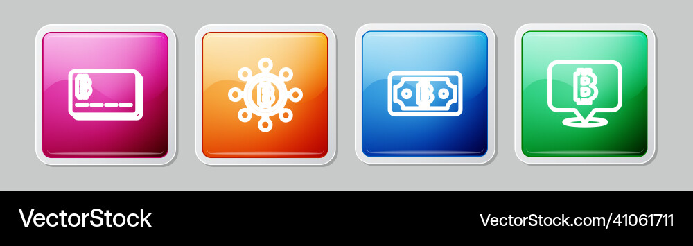 Set line credit card with bitcoin blockchain Set line credit card with bitcoin blockchain vector image
