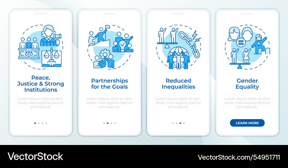 Social justice blue onboarding mobile app screen Social justice blue onboarding mobile app screen vector image