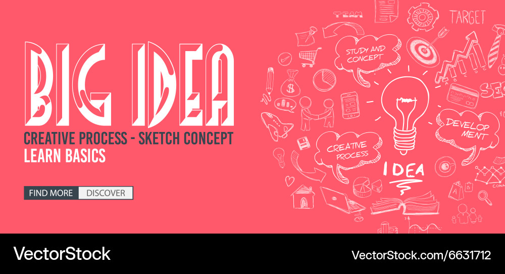 Big idea concept with doodle design style finding vector image