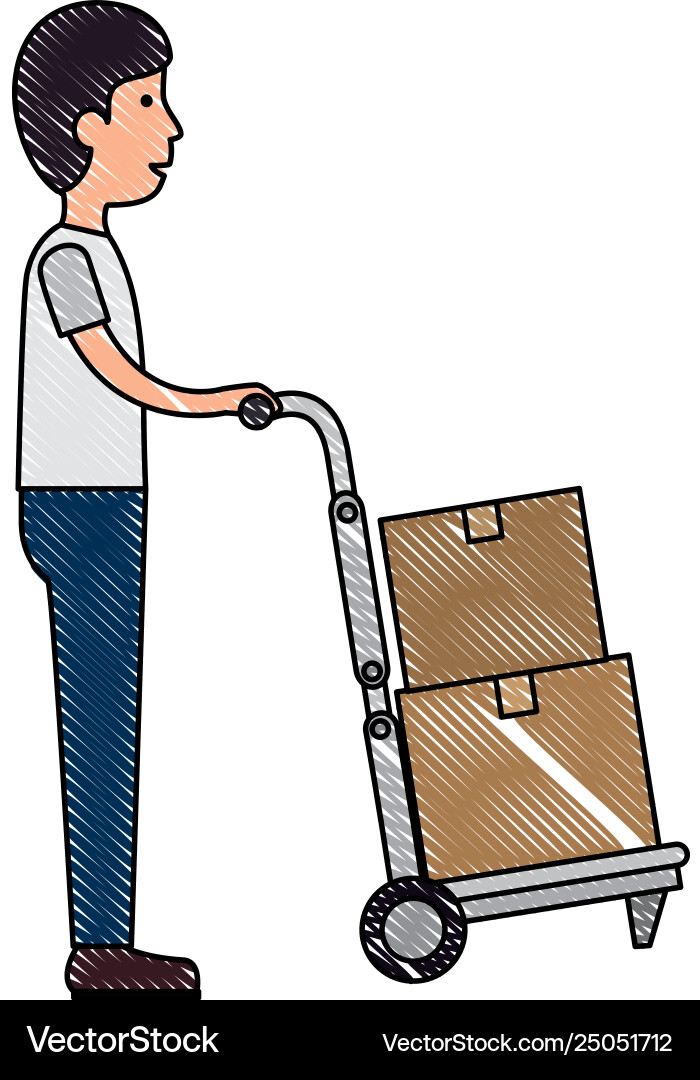 Delivery worker with cart avatar character Delivery worker with cart avatar character Vector Image