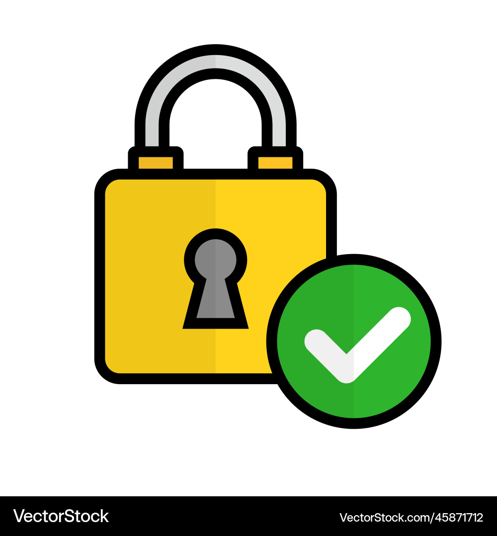 Flat design padlock and check icon of security vector image
