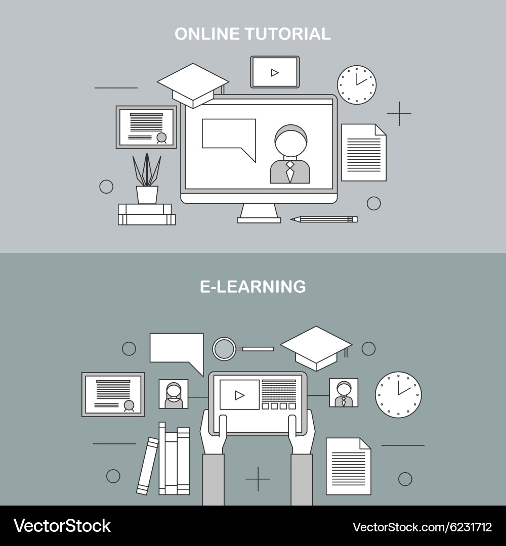 Flat linear of e-learning Vector Image