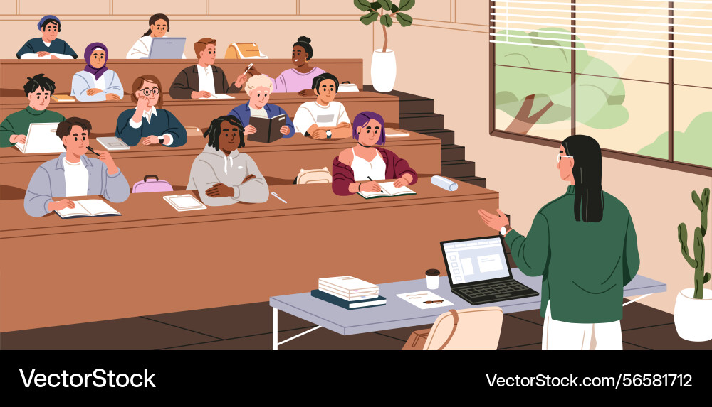 Lecture at university classroom teacher professor Vector Image