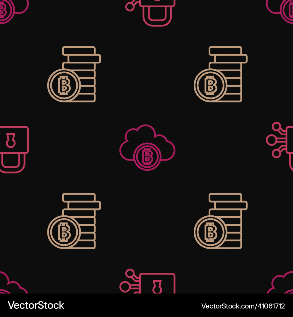 Set line lock with bitcoin Set line lock with bitcoin vector image