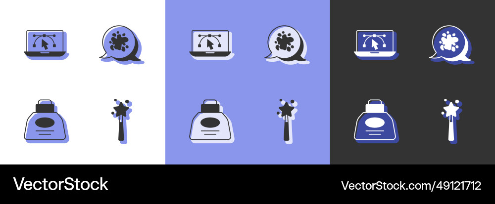 Set magic wand computer with design program Set magic wand computer with design program vector image