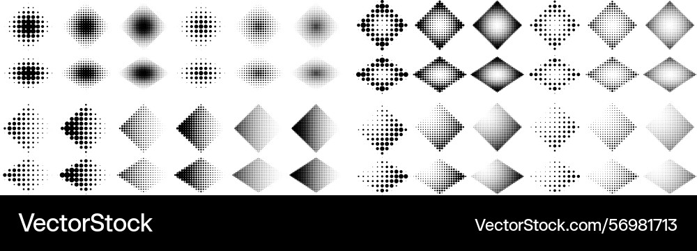Diamond gradient halftone pattern set rhombus vector image