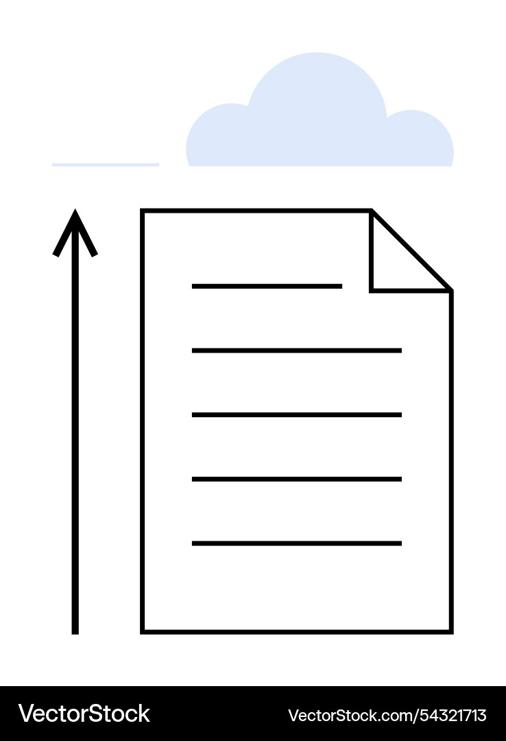 Document upload symbol featuring paper and cloud Vector Image