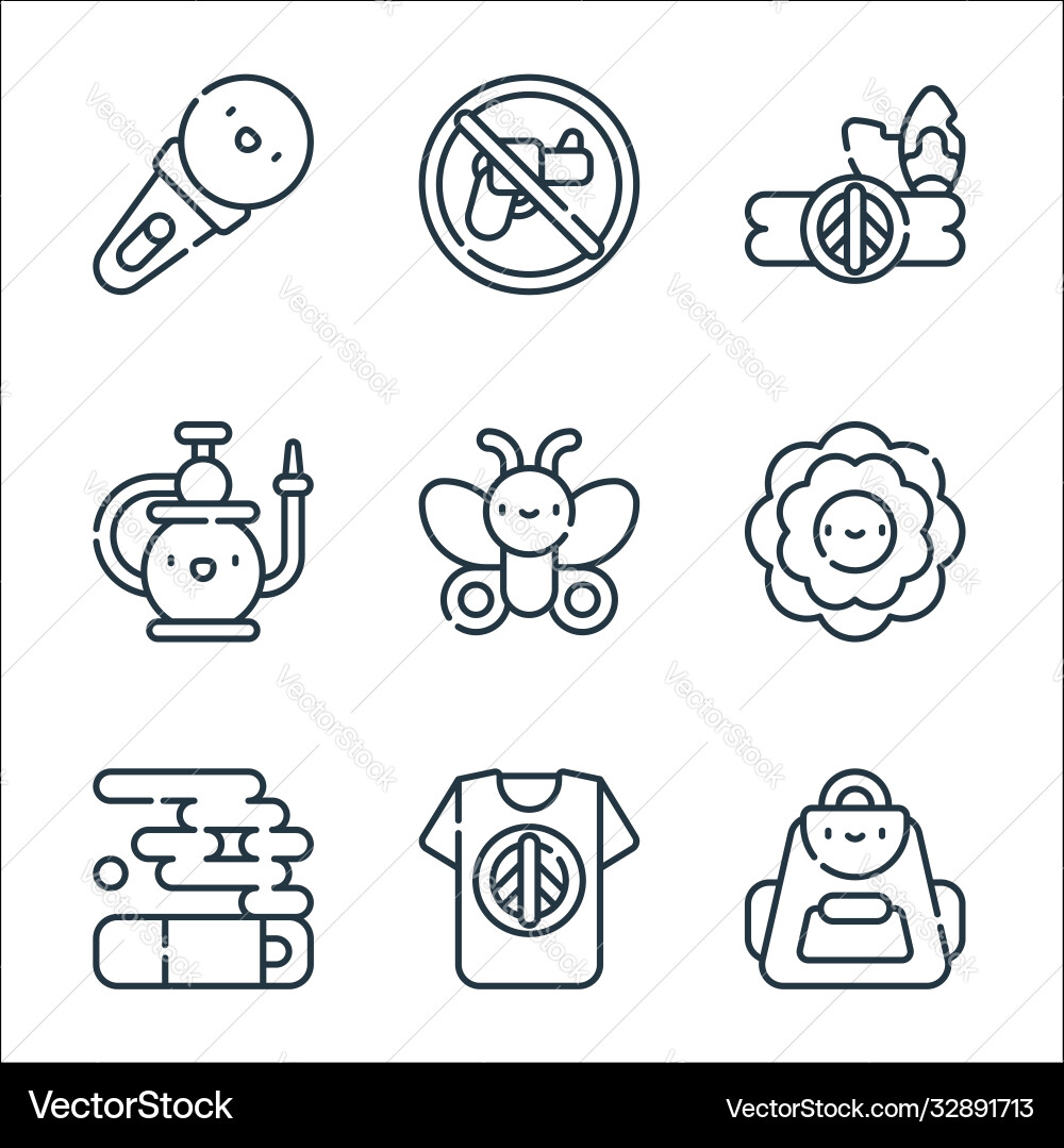 Hippies line icons linear set quality Hippies line icons linear set quality vector image