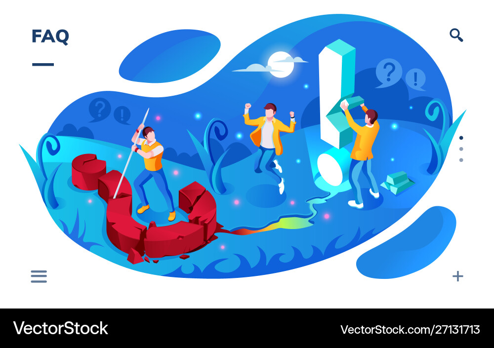 Isometric screen for faq landing page app Isometric screen for faq landing page app vector image