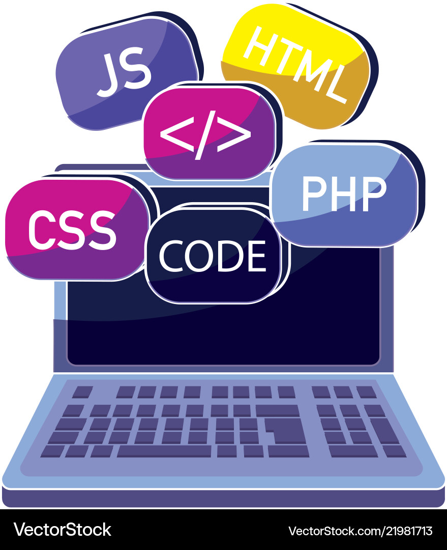 Laptop with data code system program Vector Image