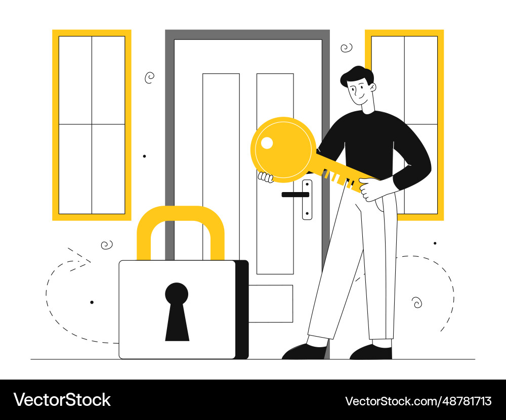 Man with key line concept Man with key line concept vector image