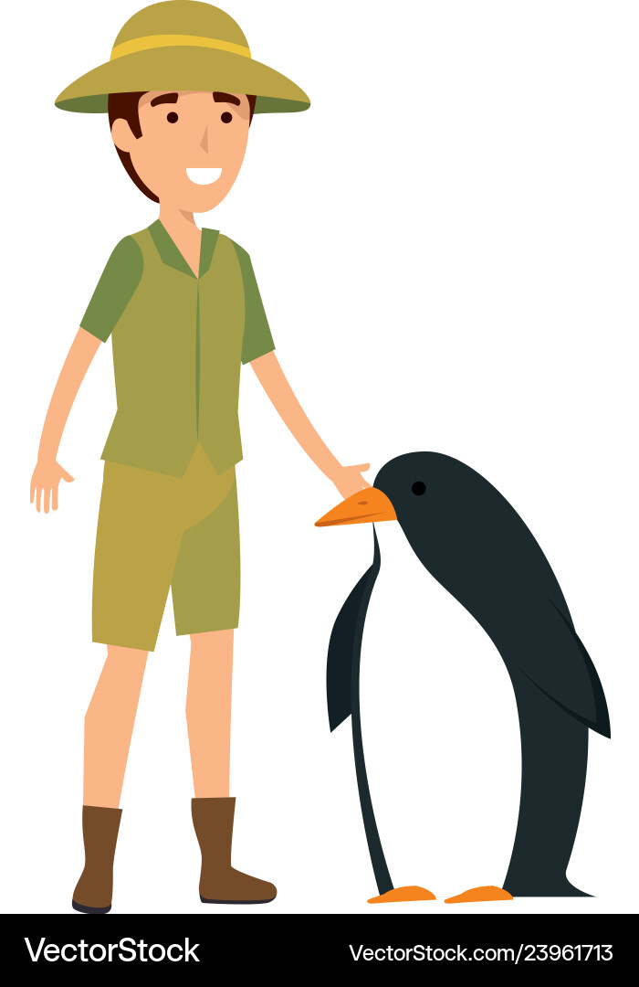 Man worker of zoo with penguin vector image