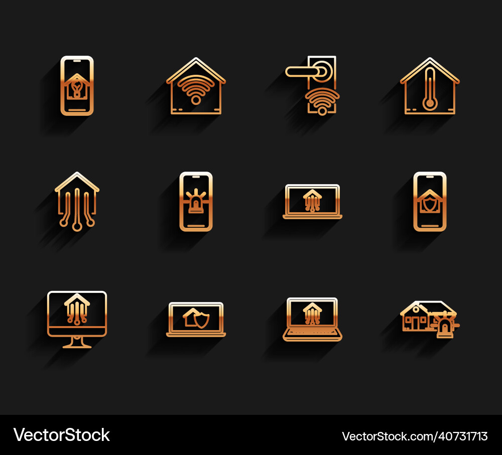 Set line computer monitor with smart home laptop Set line computer monitor with smart home laptop Vector Image