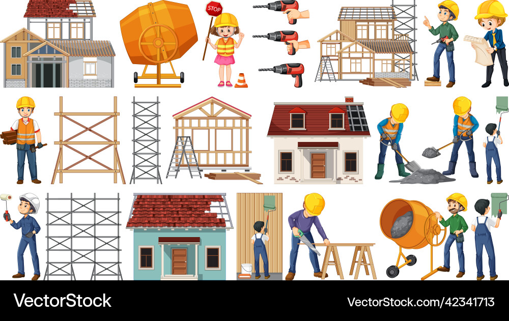 Set of construction site objects vector image