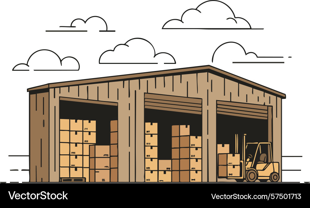 Warehouse storage building with forklift loading vector image