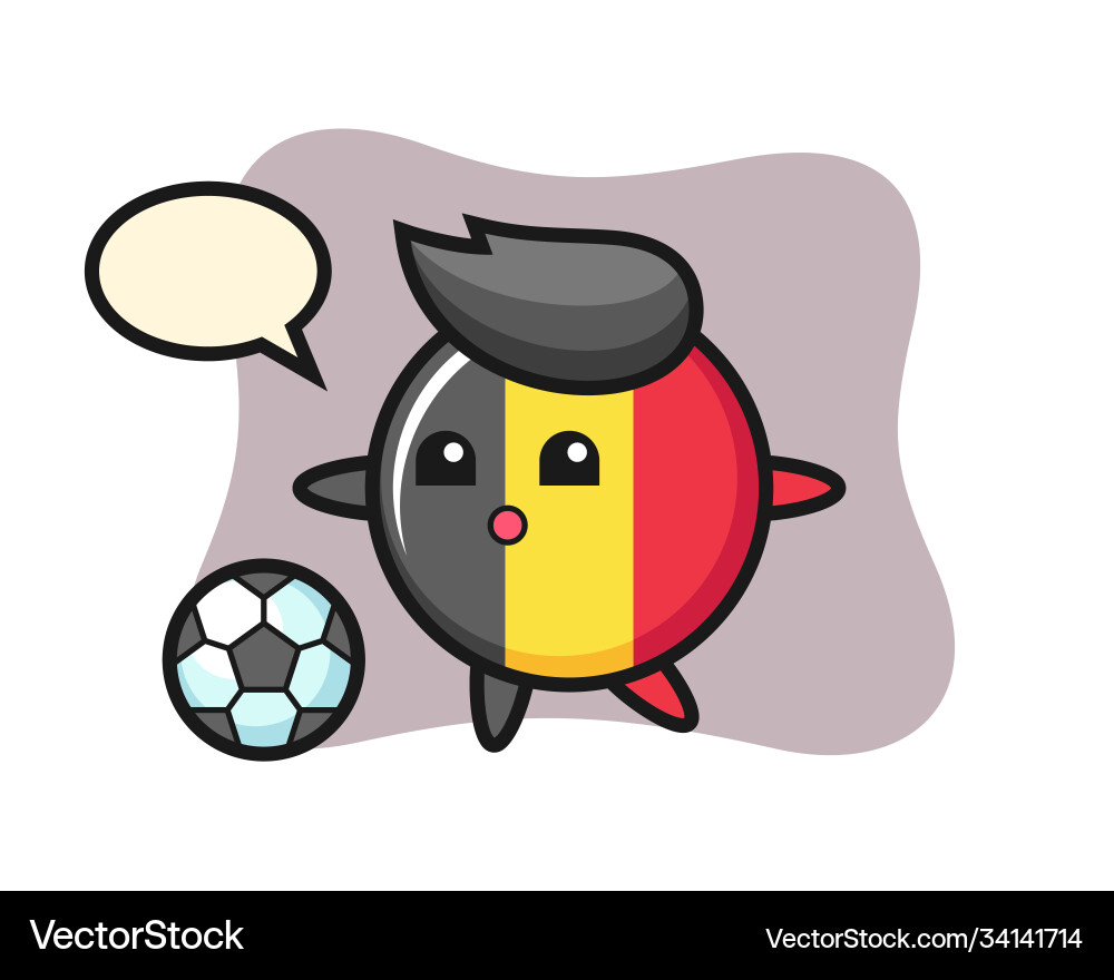 Belgium flag badge cartoon is playing soccer Belgium flag badge cartoon is playing soccer vector image