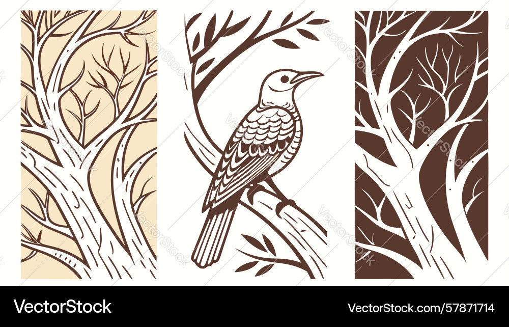 Bird on branch abstract tree elements design Vector Image