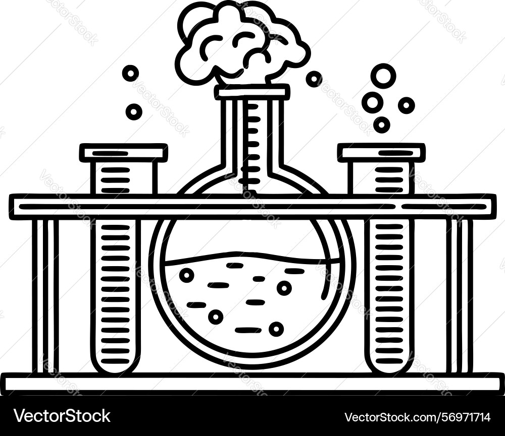 Chemistry experiment with boiling liquid in flask vector image