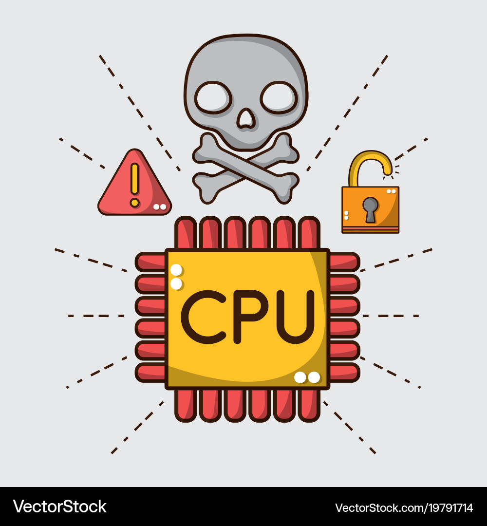 Cpu chip with skull warning and padlock Vector Image