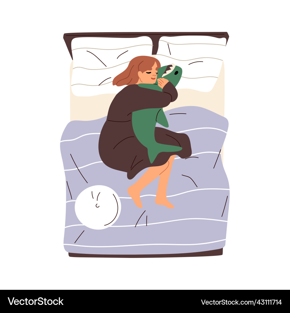 Cute child sleeping in bed hugging plush toy kid Cute child sleeping in bed hugging plush toy kid vector image