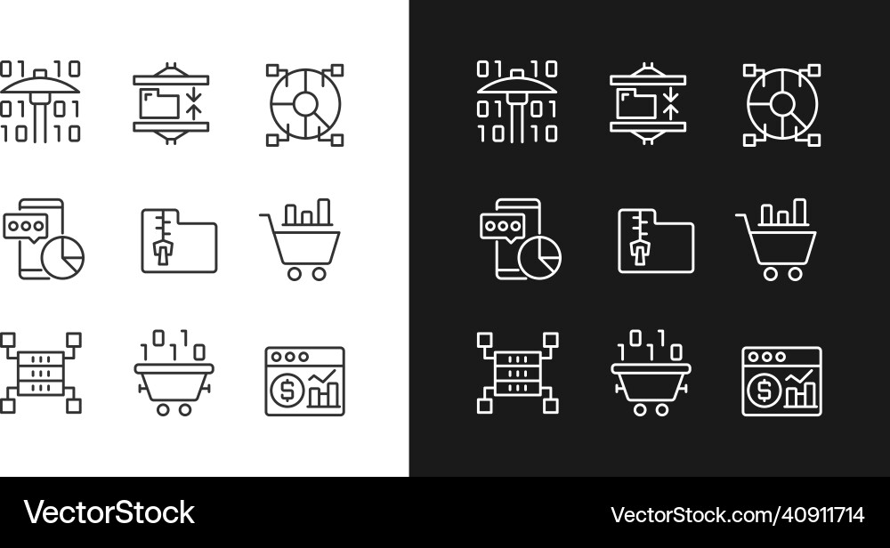 Data mining processes linear pixel perfect icons Data mining processes linear pixel perfect icons vector image