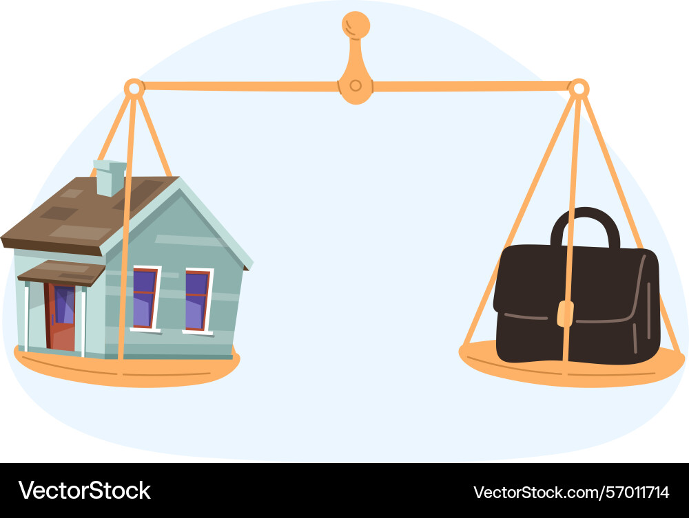 Home and portfolio on scale balancing between Home and portfolio on scale balancing between Vector Image