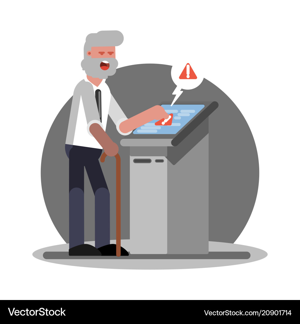 Old man have troudle by using atm Old man have troudle by using atm vector image