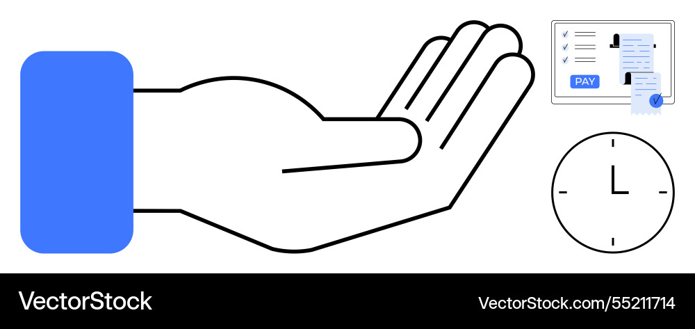 Open hand payment processing and clock Open hand payment processing and clock vector image