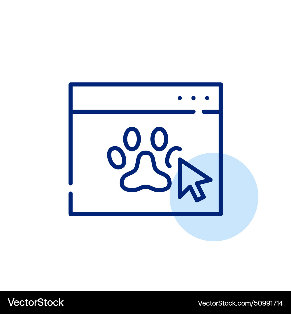 Paw on web browser page and mouse click pet care Paw on web browser page and mouse click pet care vector image